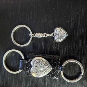 2 BRIGHTON HEART Silver and Black Heart Keychain Set